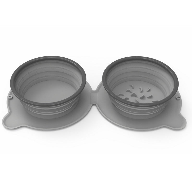 Portable Silicone Double Dog Bowls | Non-Slip, Foldable Pet Feeding Bowls for Travel