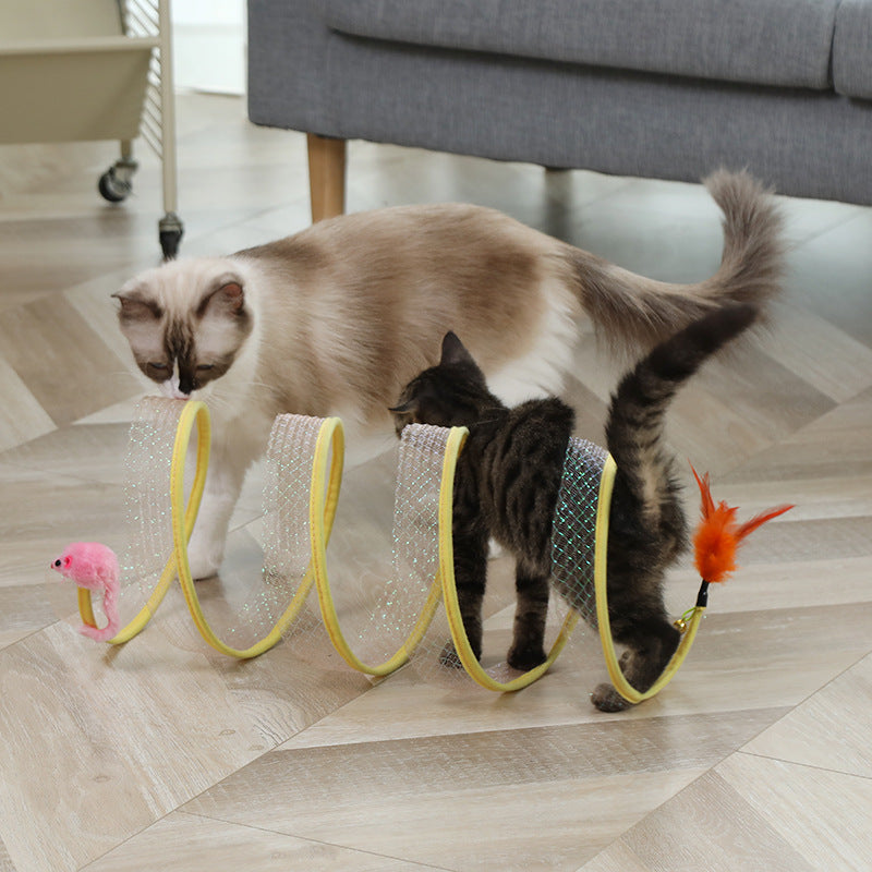 Interactive Cat Toys Set – Foldable Tunnel with Feathers, Plush Mice, and Sisal Balls