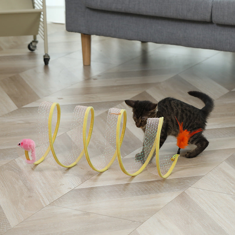 Interactive Cat Toys Set – Foldable Tunnel with Feathers, Plush Mice, and Sisal Balls