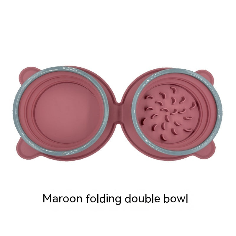 Portable Silicone Double Dog Bowls | Non-Slip, Foldable Pet Feeding Bowls for Travel