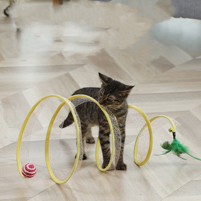 Interactive Cat Toys Set – Foldable Tunnel with Feathers, Plush Mice, and Sisal Balls