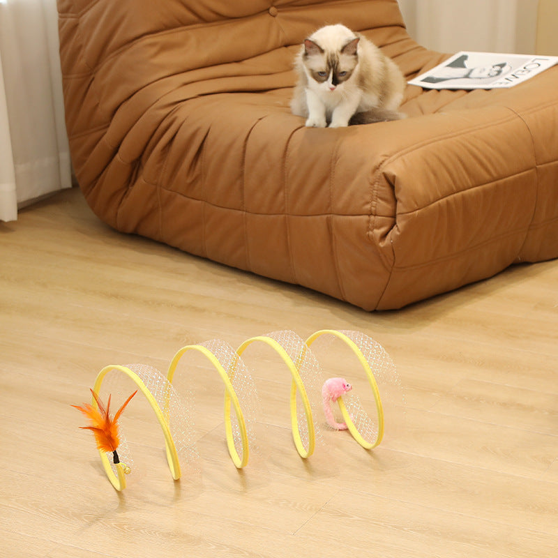 Interactive Cat Toys Set – Foldable Tunnel with Feathers, Plush Mice, and Sisal Balls